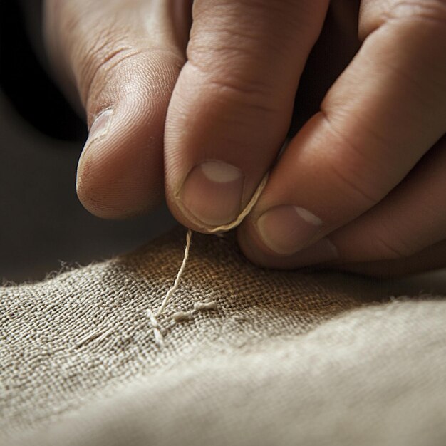 Embroidery close up with threads and needle